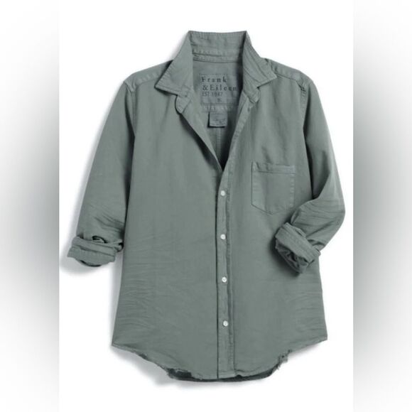 Frank & Eileen Barry Tailored Button Up Distressed Shirt in Sage Size XS - Picture 1 of 9